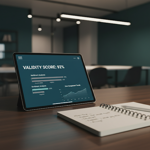 Professional editorial photo of a dark desk with teal accent lighting